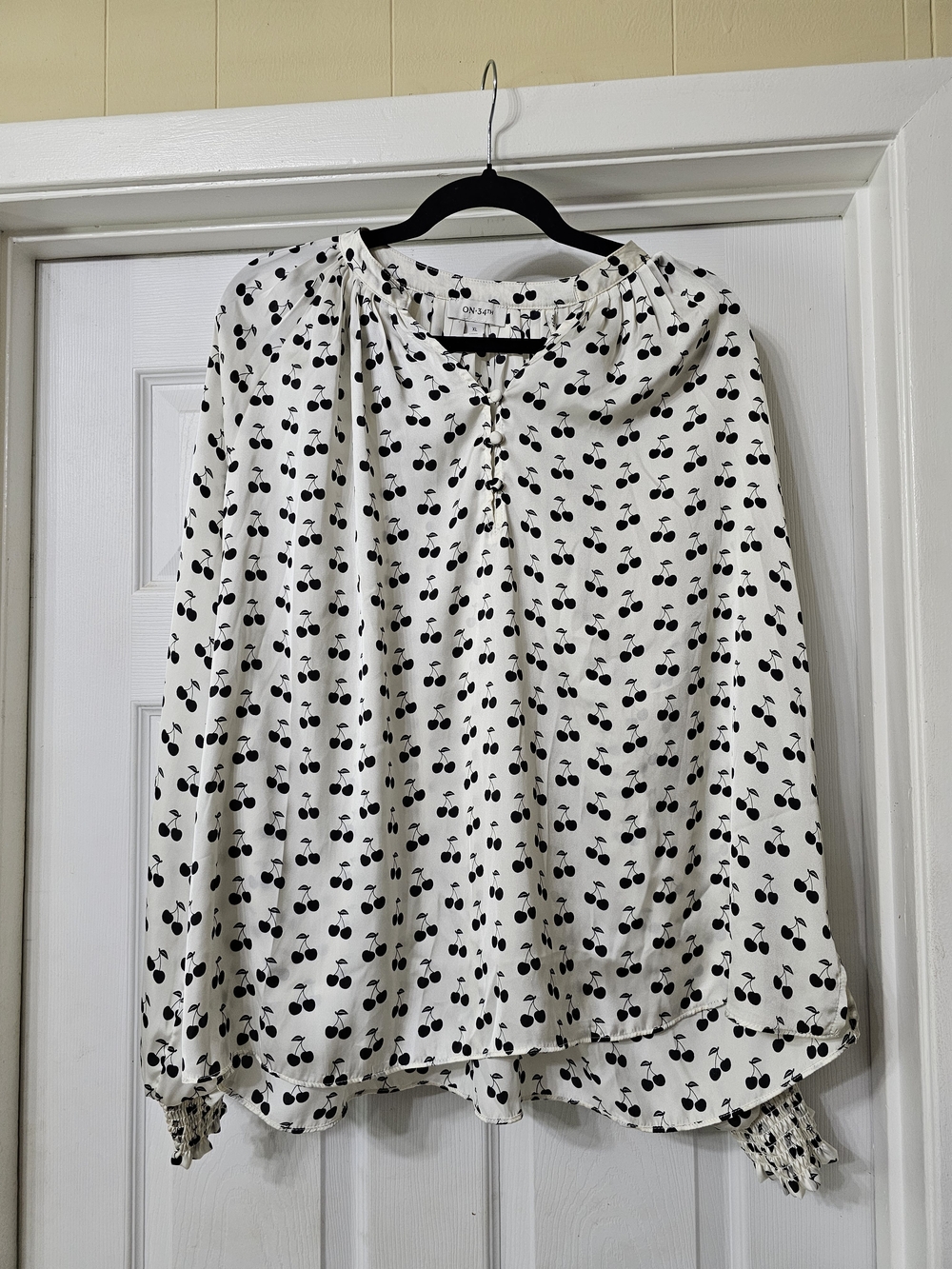 Cherries Printed Peasant Blouse - White/Black